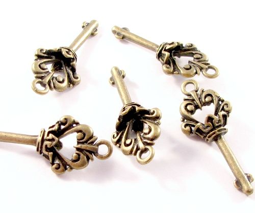 3236 - 4buc Charms, 3D, cheita bronz, 34x14x8mm