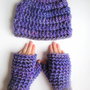 Set crosetat caciula si manusi fara degete Violeta