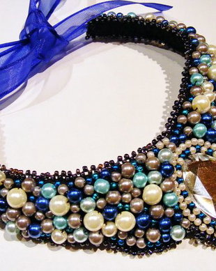 Set perle nuante de albastru,indigo si cristale