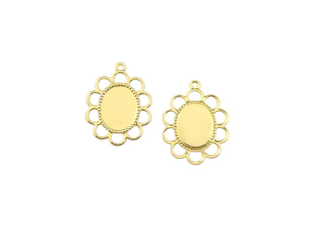 Baza cabochon placata cu aur, 19x15 mm, platou 10x8 mm (cod 3-63)