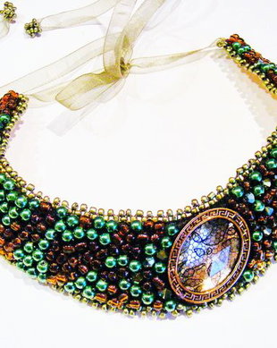 Set broderie de verde si maro