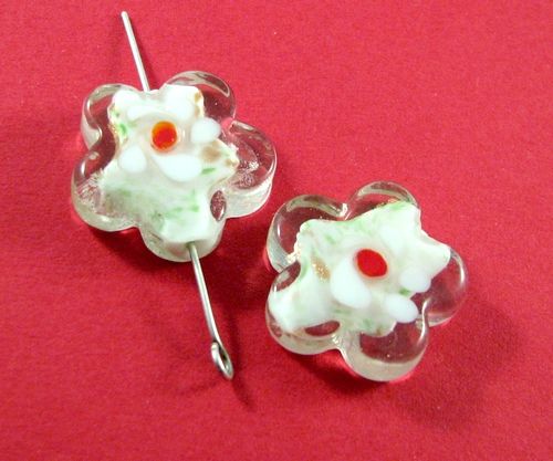 3311 - 2 buc Margele sticla lampwork floare 22mm