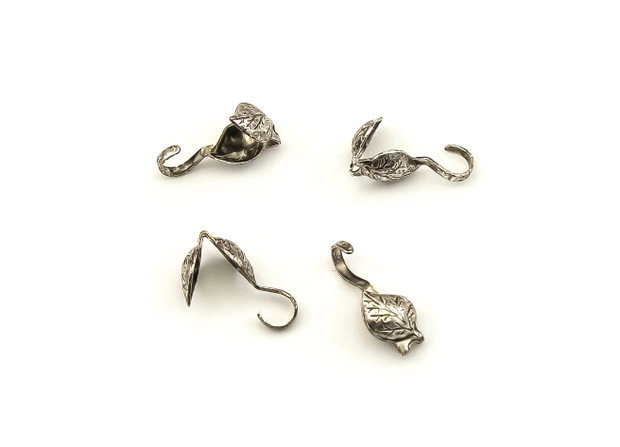 Cupa nod frunza, placata cu argint antichizat, 10x4 mm – 2 buc (cod 12-49)