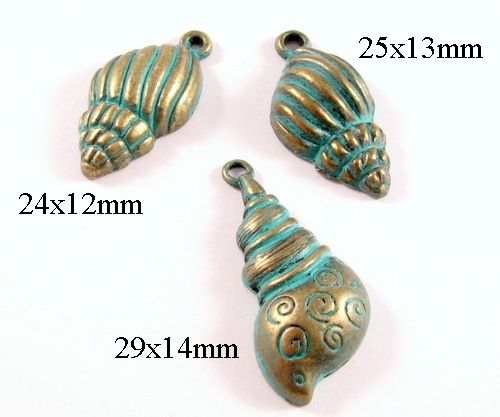 3473 - 3 buc Charms melci bronz patina verdigris