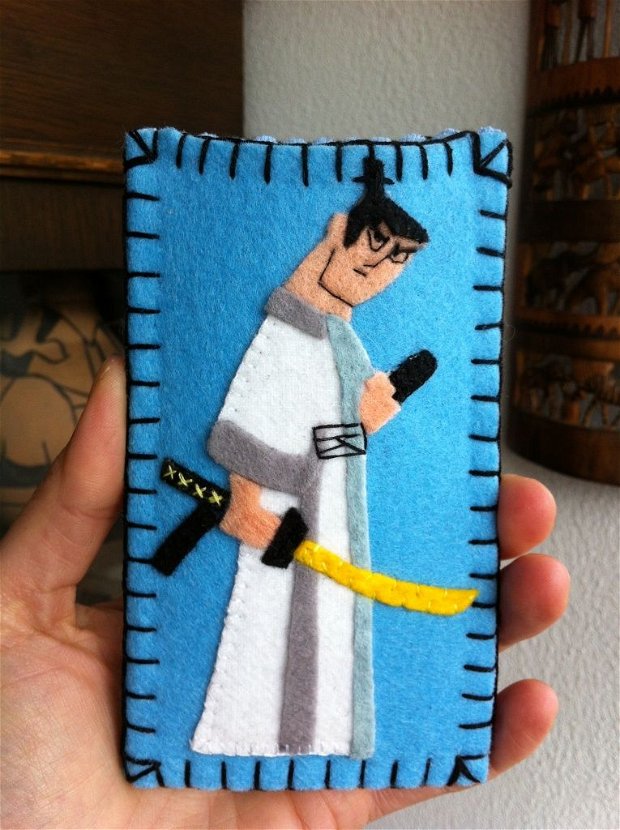 Husa telefon handmade, cu figurina Samurai Jack