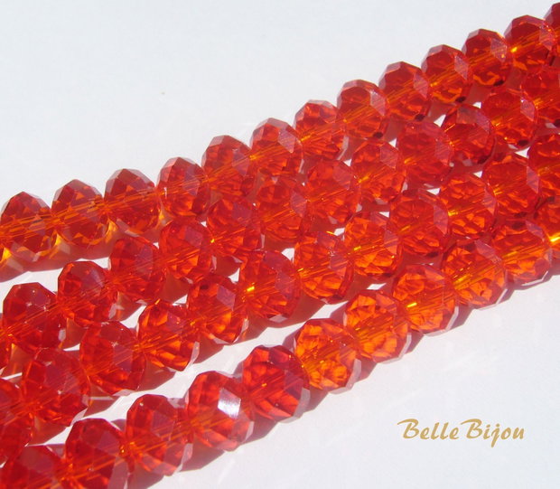 Cristale din sticla fatetate rosu - corai aprox 10x8 mm