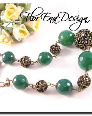 F1006 - Bratara agate verde padure si bronz Rezervat Ad.V.