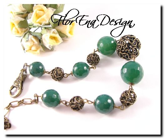 F1006 - Bratara agate verde padure si bronz Rezervat Ad.V.