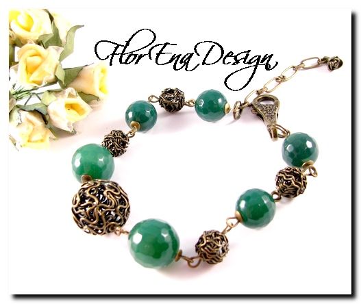 F1006 - Bratara agate verde padure si bronz Rezervat Ad.V.