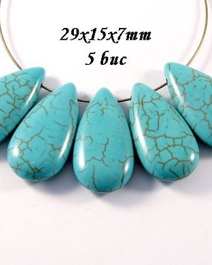 3537 - (10buc) Turcoaz de sinteza lacrima aplatizata 29x15x7mm