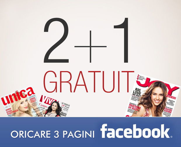 Facebook 2+1 - Cate 1 postare pe oricare 3 pagini Facebook, la pret de doua!