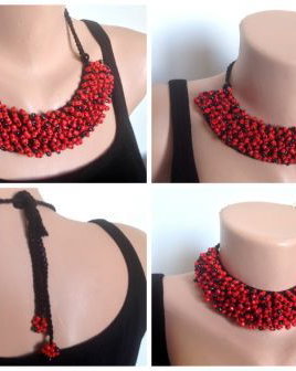 Colier Statement Choker cu margele rosu negru
