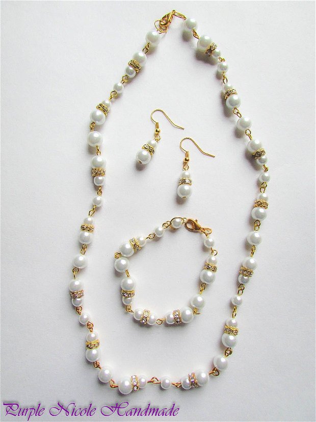 Set bijuterii mireasa elegant perle si strasuri stralucitoare Eleganta Pura