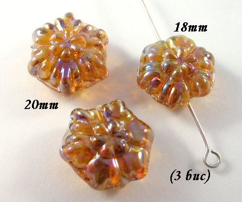 3593 - 3 buc Margele sticla lampwork, floare
