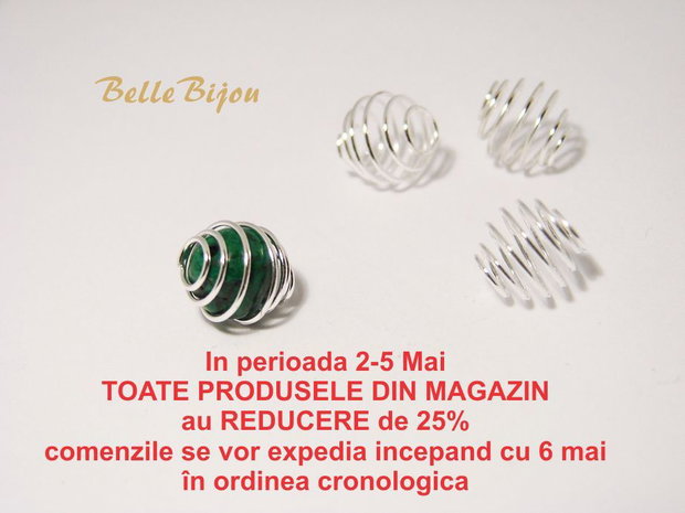 Cusca spirala pentru margele, placata cu argint aprox 9 mm