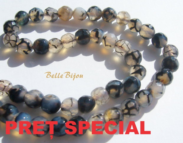 Agate crab fire fatetate degrade negru-gri aprox 6 mm