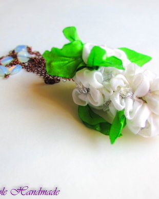 Parfum - colier floare textila, opalit, accesorii cupru