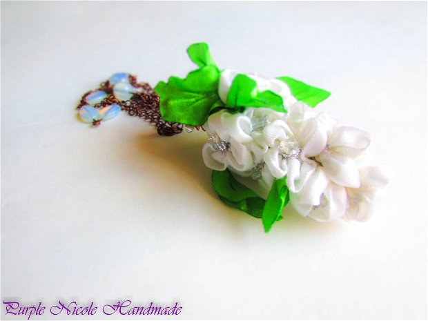 Parfum - colier floare textila, opalit, accesorii cupru
