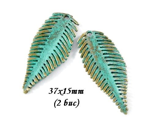 3572 - (2 buc) Charms frunze bronz verdigris