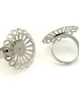 Baza inel reglabila, finisaj argintiu inchis, platou floare 25 mm (cod 3-84)