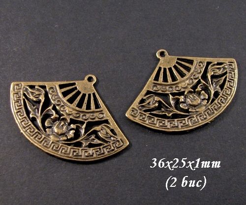 3634 - (2 buc) Charms / pandantiv metalic bronz evantai