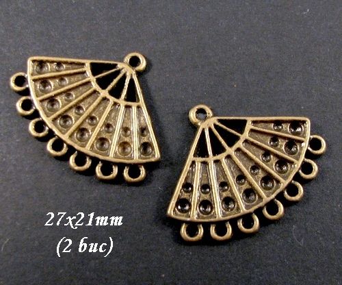 3636 - (2 buc) Charms / pandantiv metalic bronz evantai