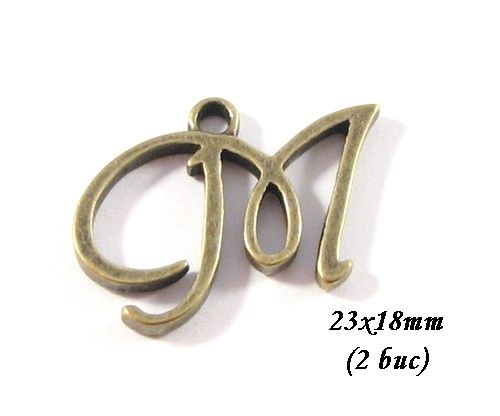 3677 - (2 buc) Charms bronz litera M