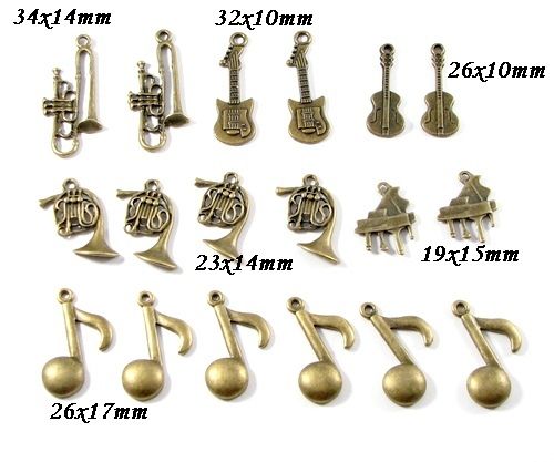 3687 - (1 set) Charms bronz muzica