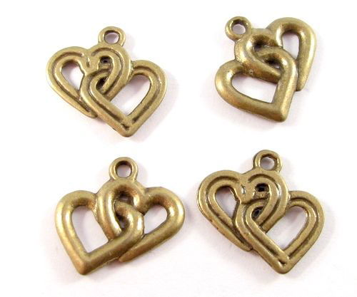 3694 - (4 buc) Charms bronz inimioara