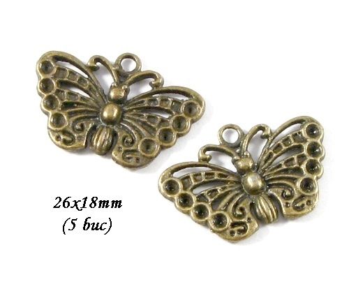 3719 - (5 buc) Charms bronz fluturi