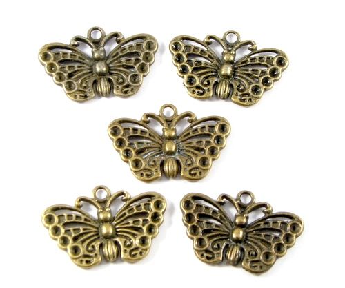 3719 - (5 buc) Charms bronz fluturi