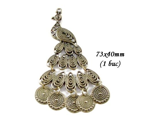 3735- (1 buc) Pandantiv bronz paun