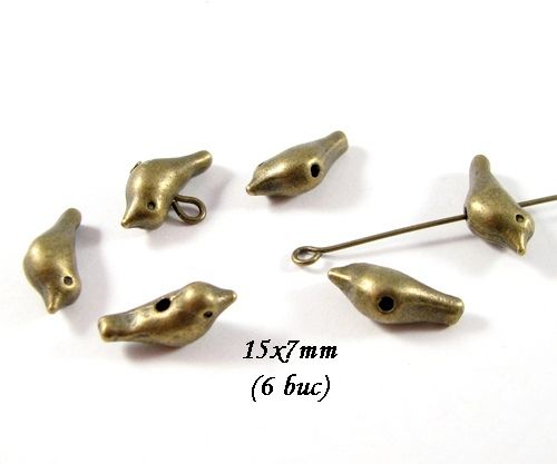3743 - (6 buc) Distantiere bronz pasari 3D