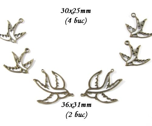 3753 - SET Pandantive charms bronz randunele in zbor