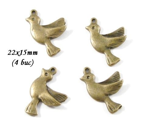 3763 - (4 buc) Charms bronz pasare