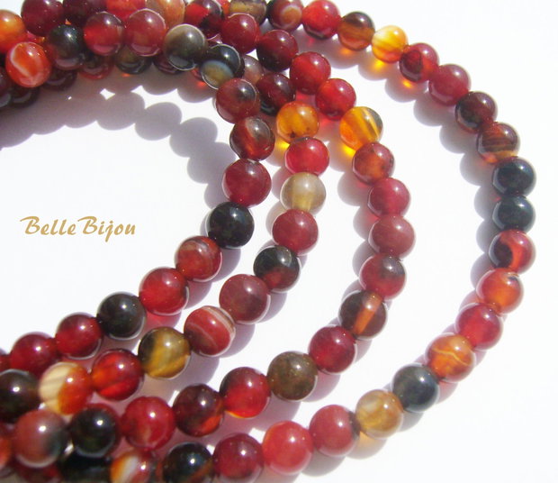 Agate dungate in degrade de rosu caramiziu - negru 4 mm