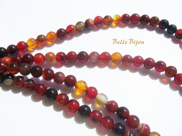 Agate dungate in degrade de rosu caramiziu - negru 4 mm