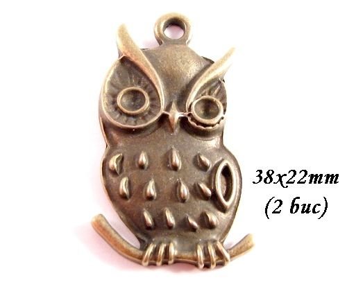 3935 - (2 buc) Pandantiv bronz bufnita