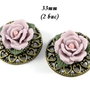 3920 - (2 buc) Set 2 pandantive baza bronz si trandafiri portelan lila