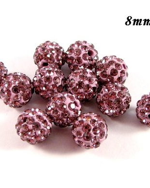 3933 - (6 buc) Margele shamballa, 8mm, mov lila