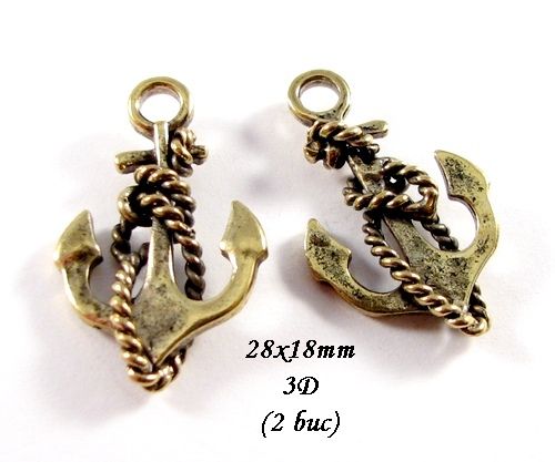 3961 - (2 buc) Charms ancora auriu antichizat