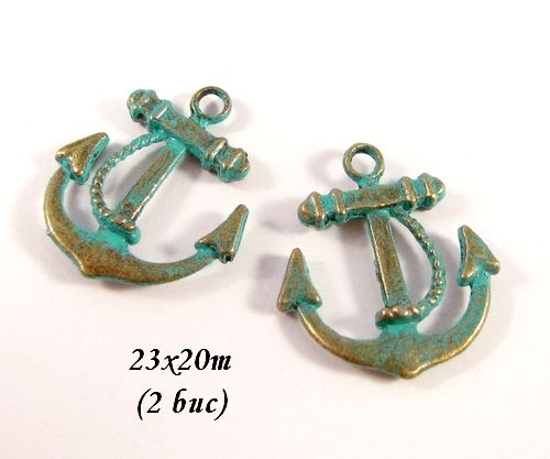 3965 - (2 buc) Charms ancora bronz verdigris