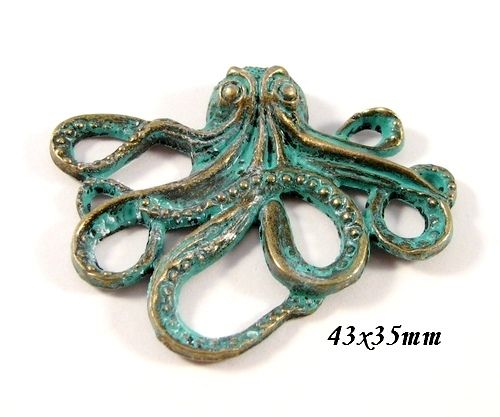 3966 - Pandantiv caracatita bronz verdigris