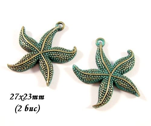 3967 - (2 buc) Charms stea de mare bronz verdigris