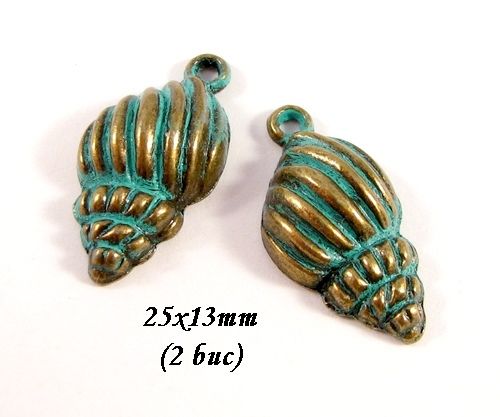 3968 - (2 buc) Charms cochilie melc bronz verdigris