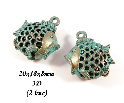 3970 - (2 buc) Charms pesti bronz verdigris