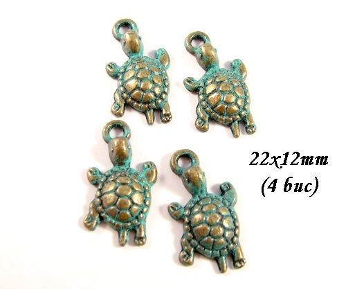 3973 - (4 buc) Charms broasca testoasa bronz verdigris