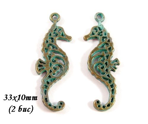 3972 - (2 buc) Charms caluti de mare bronz verdigris