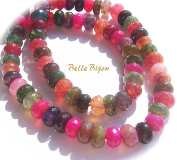 (5 buc) Mix agate rondele fatetate 7.5-8.5x4.5-6 mm