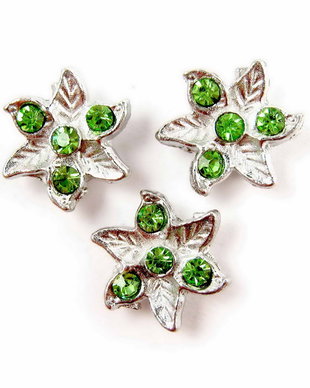 Distantiere cu strasuri, floare verde, 2 siruri, 14 mm